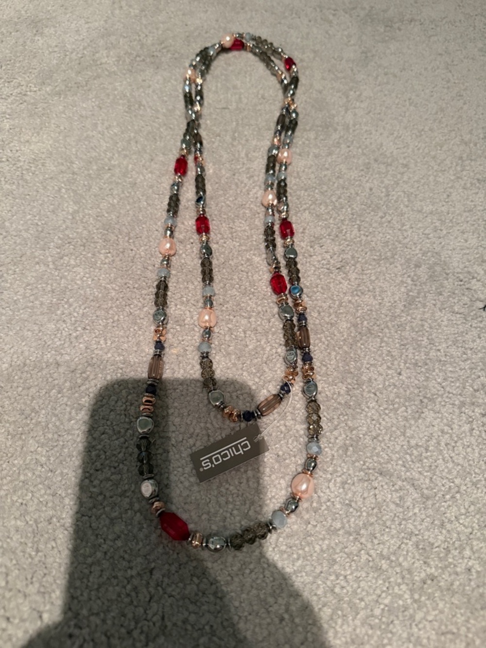 Chico's Layered Multi-Bead Necklace in Red, Pink, Blue and Brown